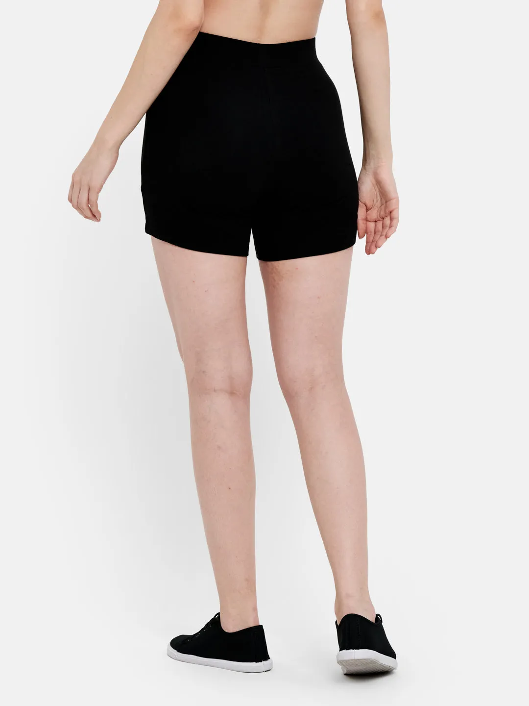 Women's Patched Pocket Cotton Modal Spandex Shorts (Black)