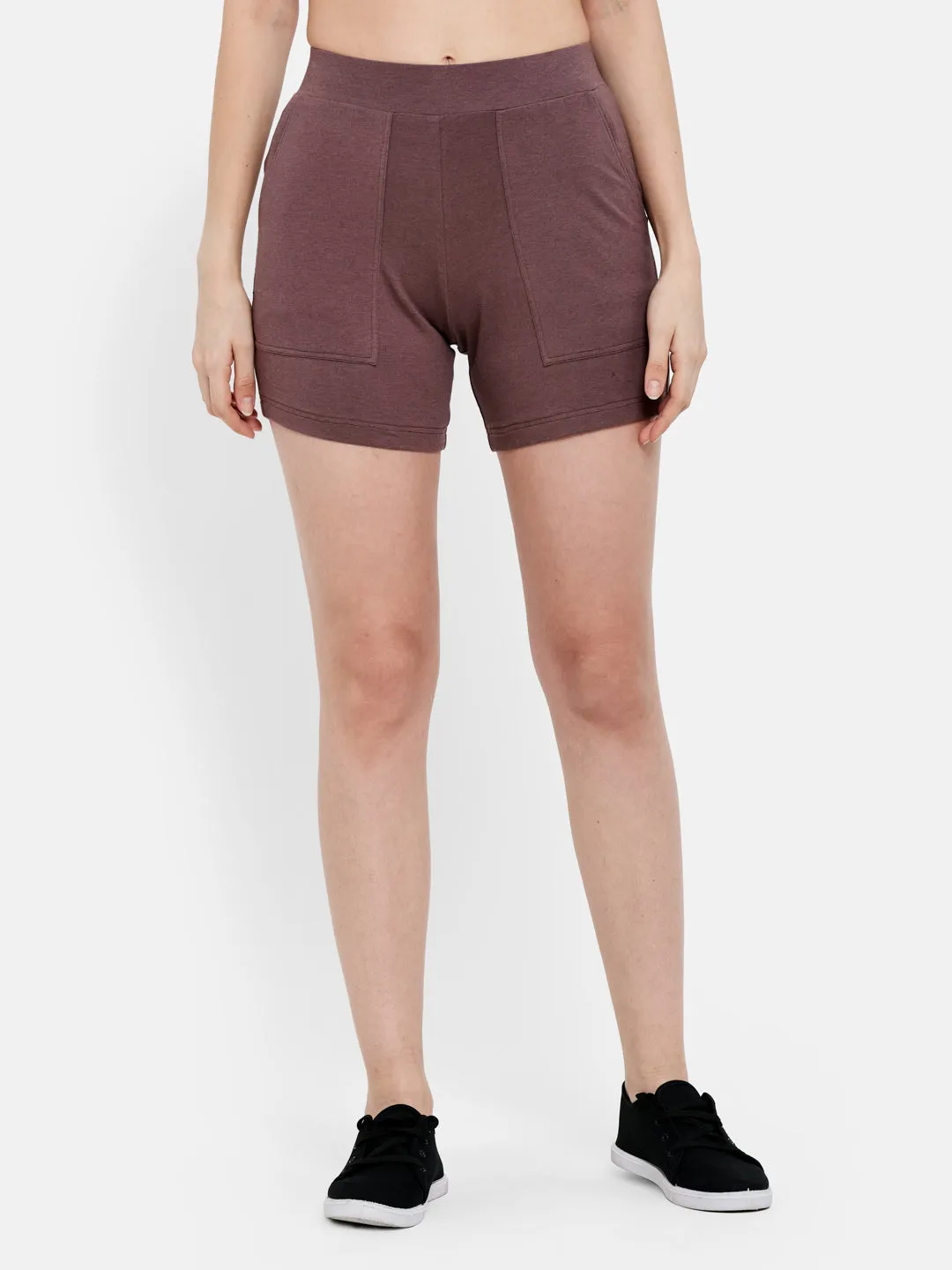 Women's Patched Pocket Cotton Modal Spandex Shorts (Black)