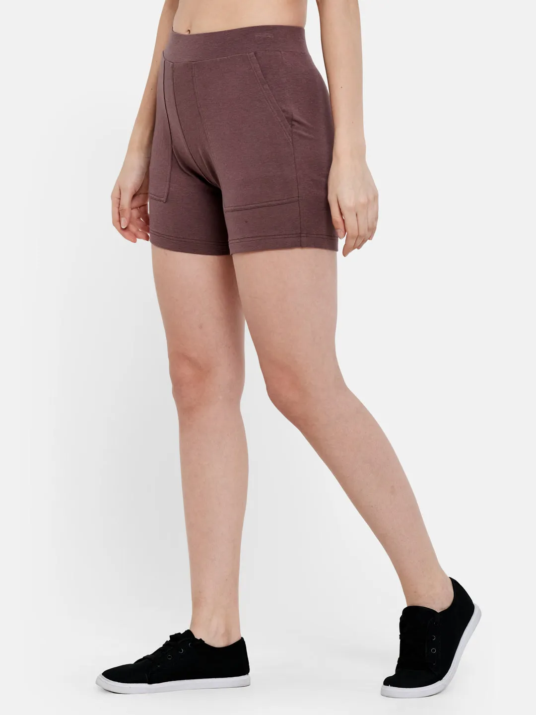 Women's Patched Pocket Cotton Modal Spandex Shorts (Black)