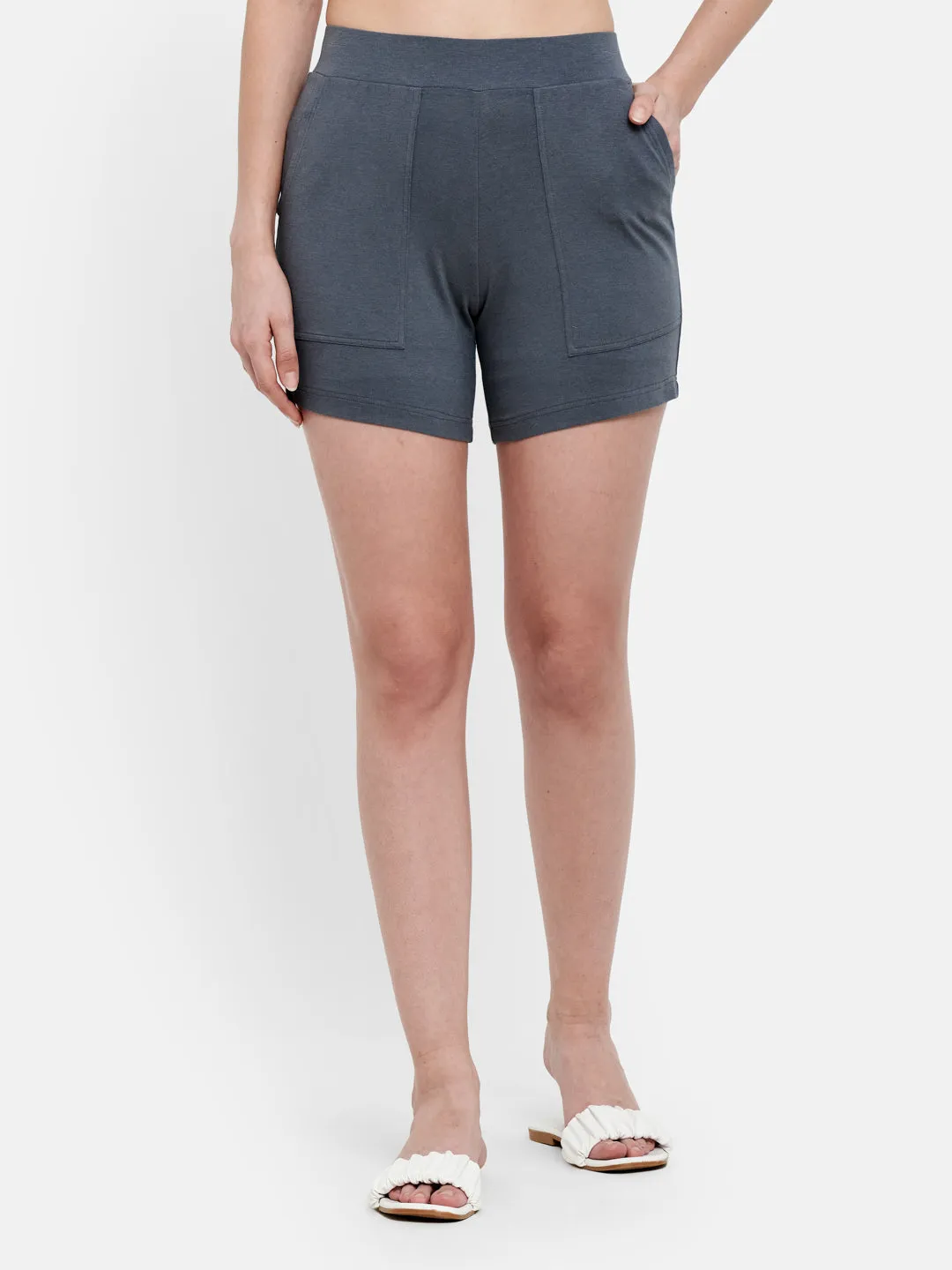 Women's Patched Pocket Cotton Modal Spandex Shorts (Black)