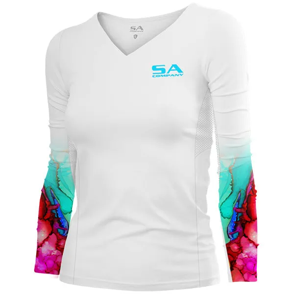 Women's Performance Long Sleeve Shirt | White | Watercolor