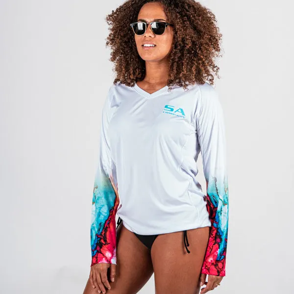 Women's Performance Long Sleeve Shirt | White | Watercolor
