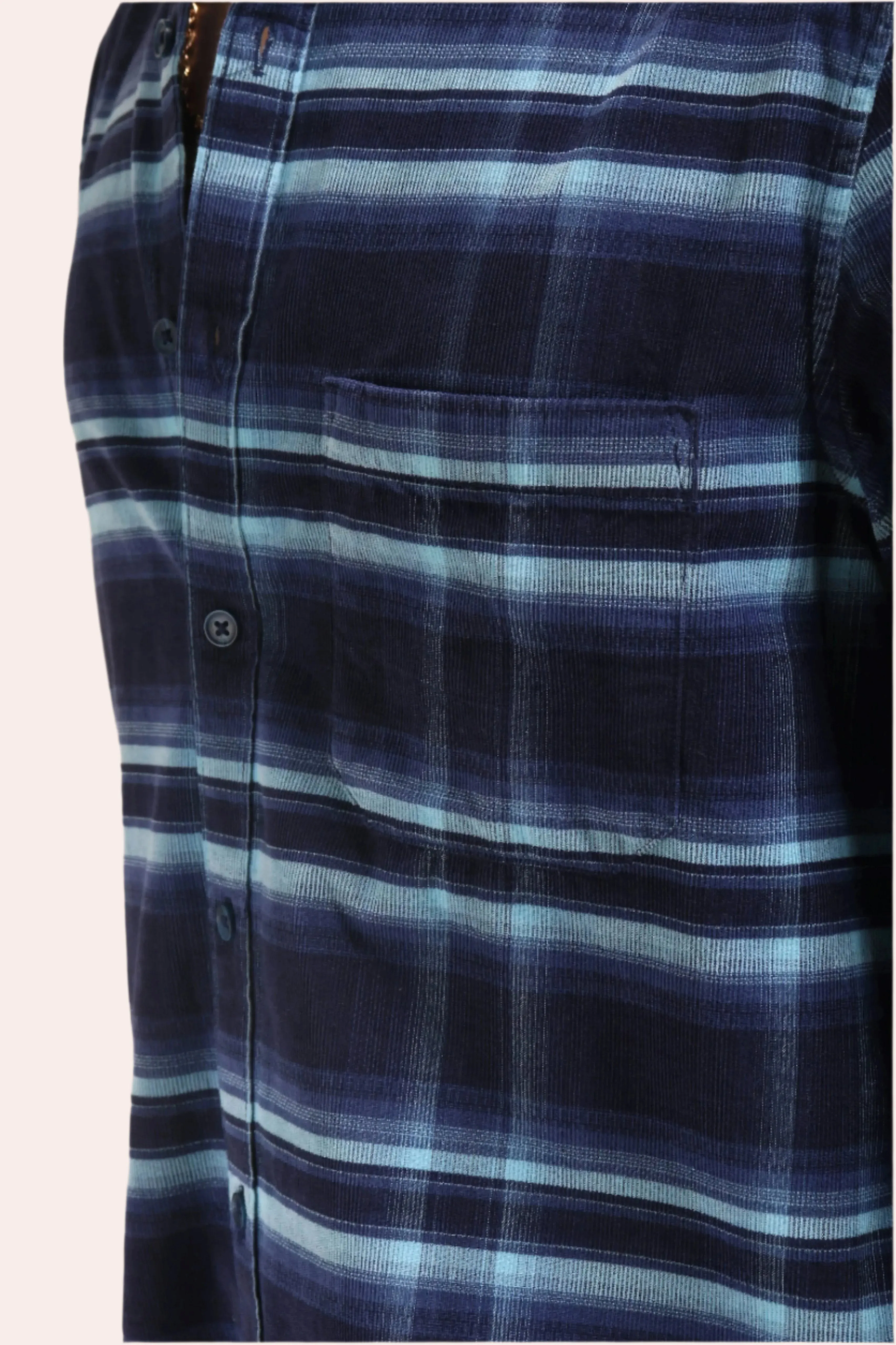 XKIND MEN'S NAVY BLUE FINE CORDUROY CHECKS REGULAR FIT SHIRT