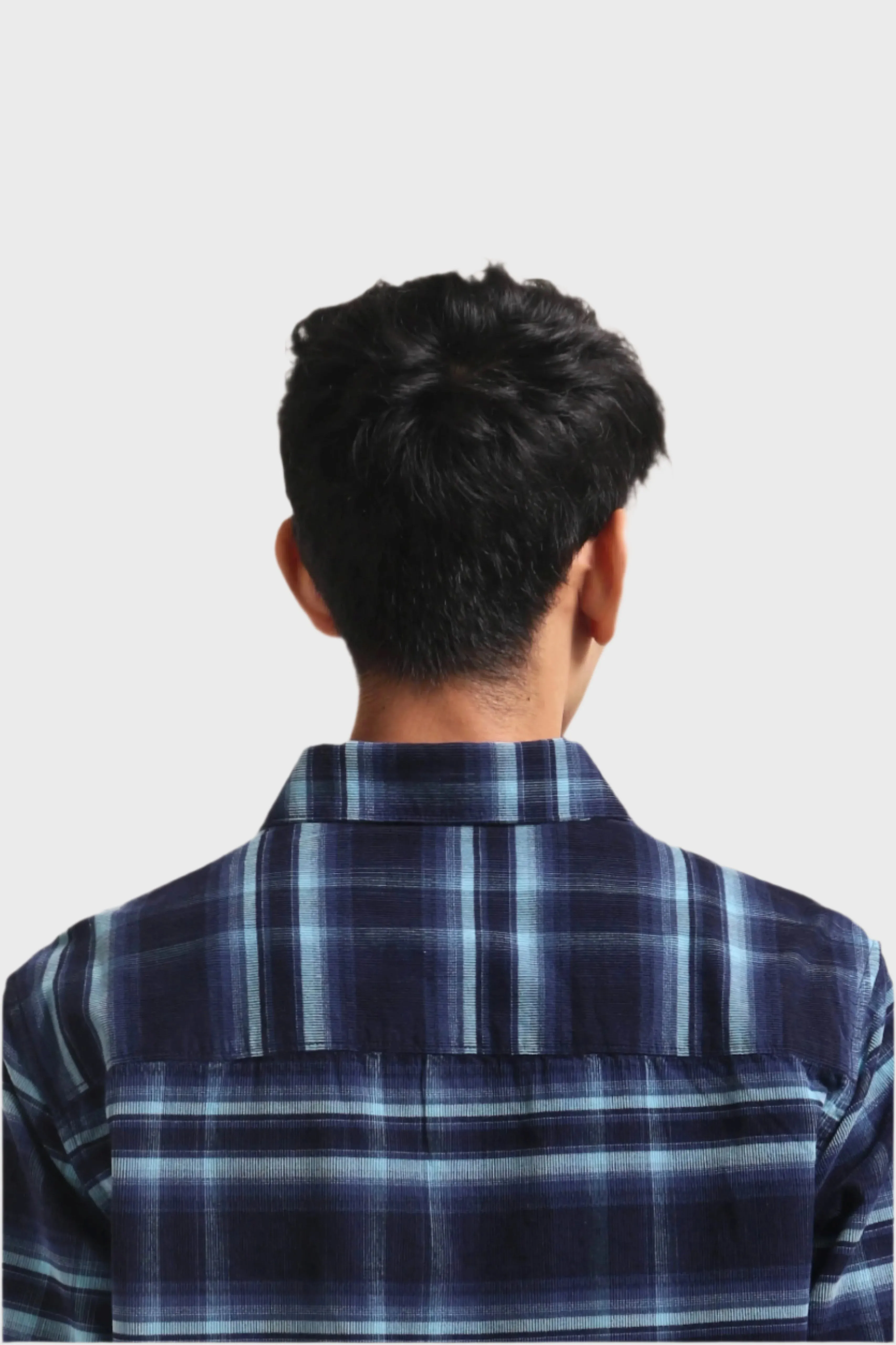 XKIND MEN'S NAVY BLUE FINE CORDUROY CHECKS REGULAR FIT SHIRT