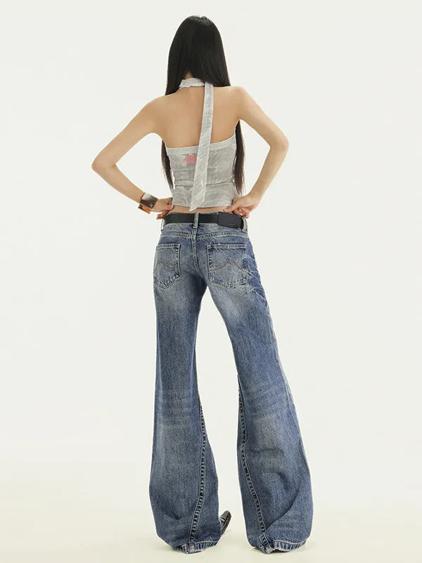 Y2K Low Rise Flared Jeans for Women | Wide Leg Denim Pants Vintage Streetwear