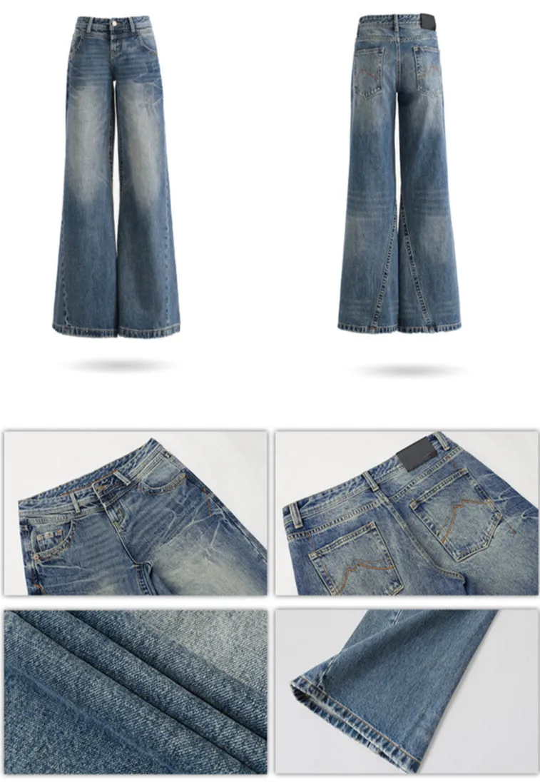 Y2K Low Rise Flared Jeans for Women | Wide Leg Denim Pants Vintage Streetwear