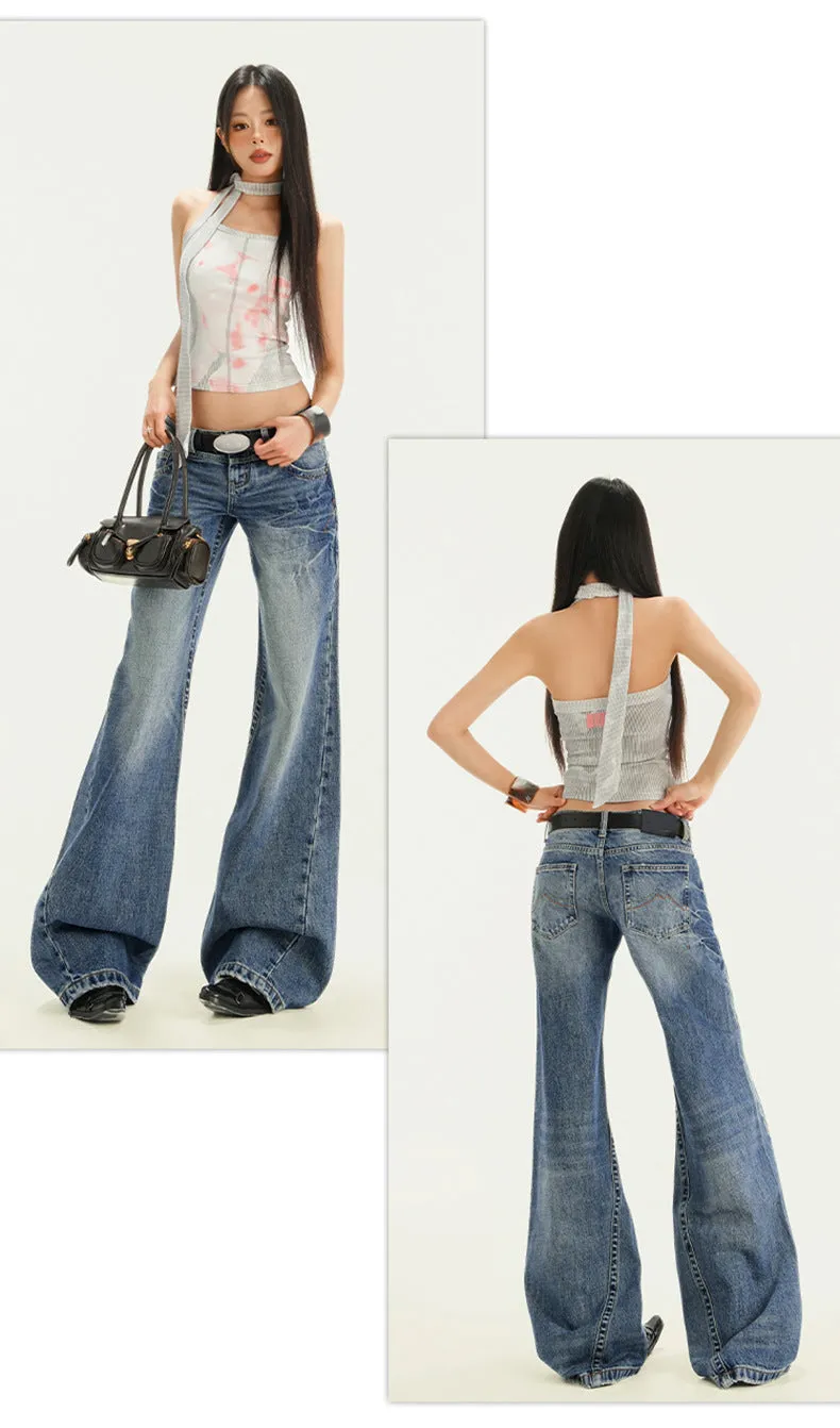 Y2K Low Rise Flared Jeans for Women | Wide Leg Denim Pants Vintage Streetwear