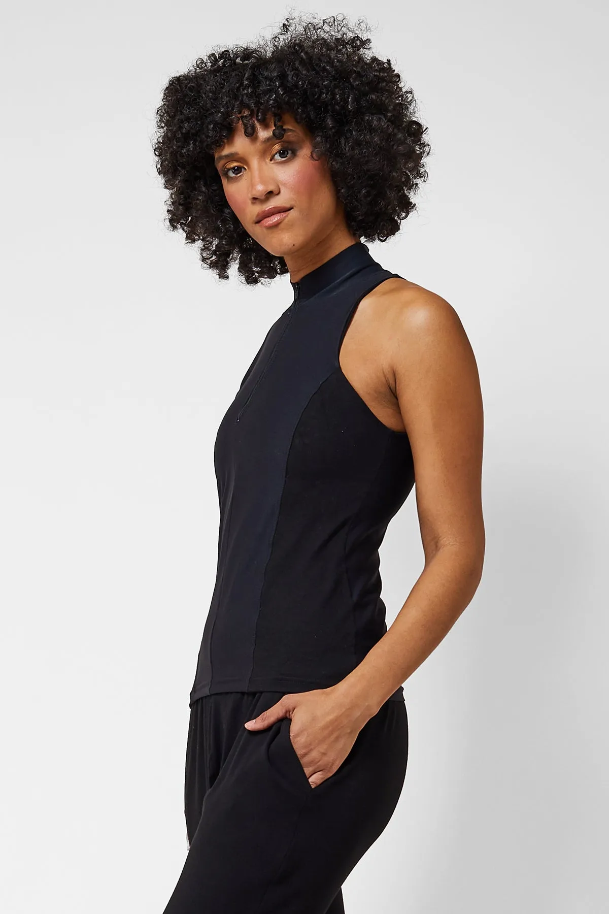 Zip Front Polo Top Black/Black