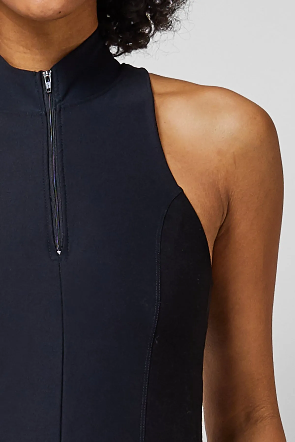 Zip Front Polo Top Black/Black
