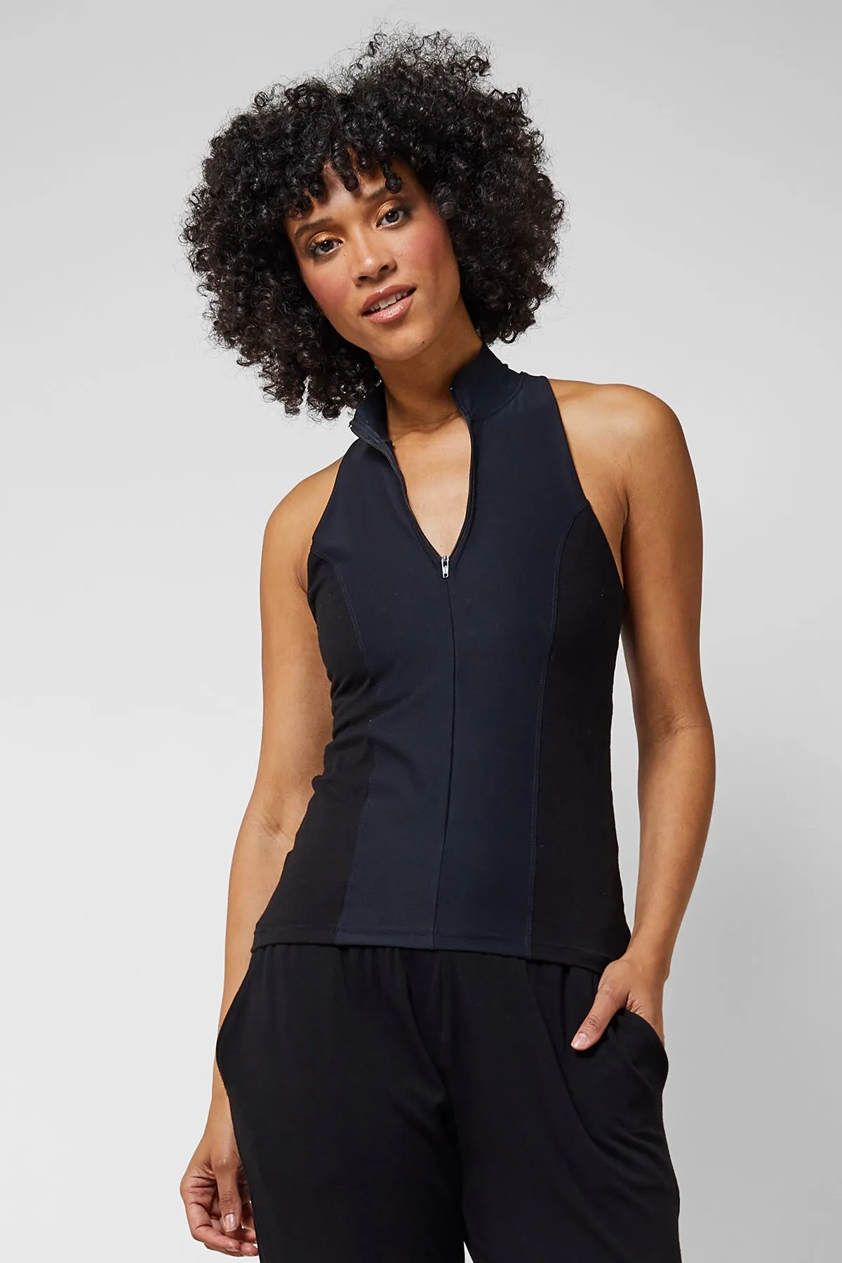 Zip Front Polo Top Black/Black